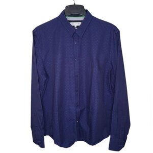 John Lennon Men's Shirt Size XL Blue On Blue Polka Dot Long Sleeve Retro Peace